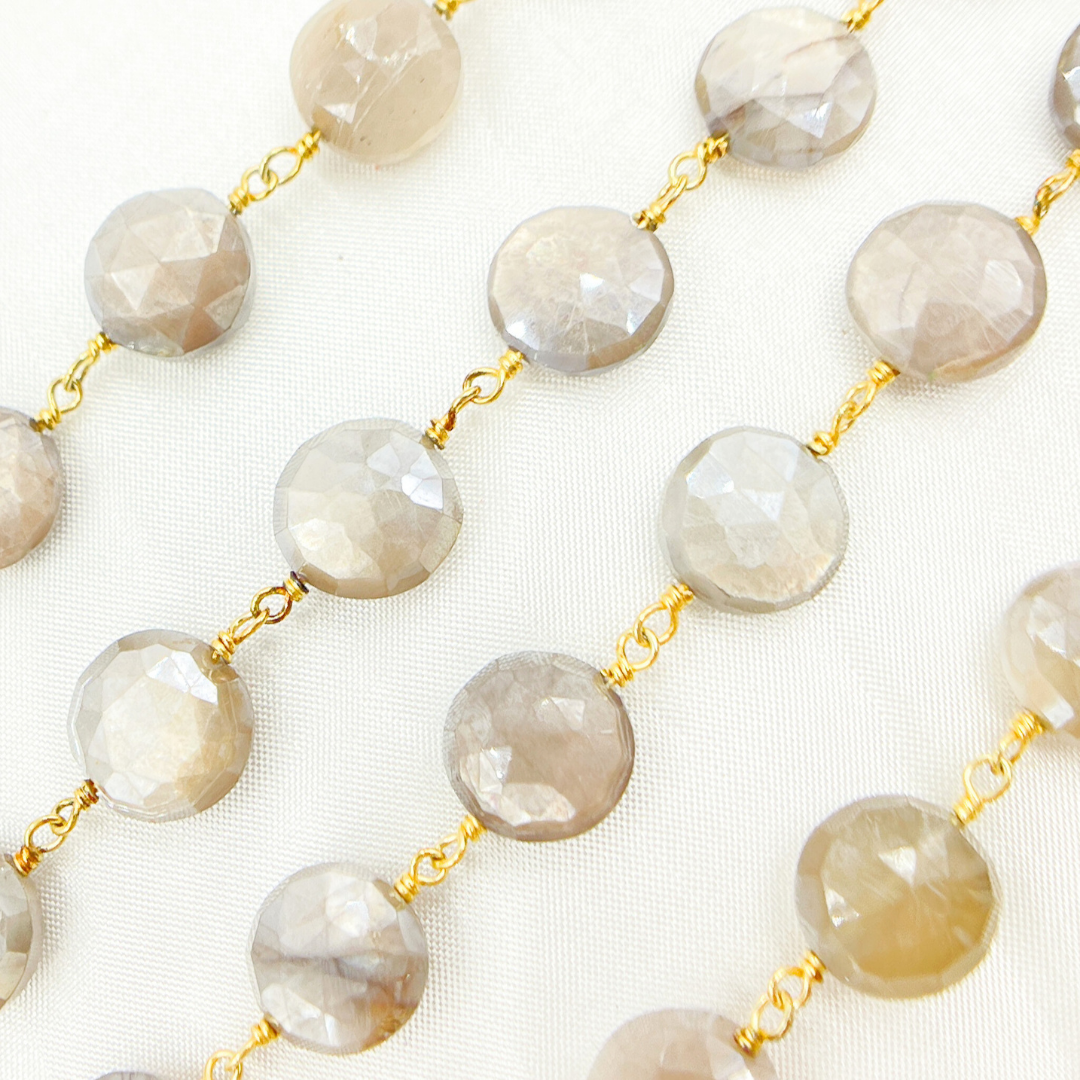 Coated Taupe Moonstone Gold Plated Wire Chain. CMS84