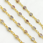 Load image into Gallery viewer, Coated Moonstone Round Shape Bezel Gold Plated Wire Chain. CMS20
