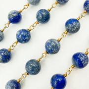 Lapis Lazuli Round Gold Plated Wire Chain