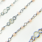 Load image into Gallery viewer, Coated Peach Moonstone &amp; CZ Oxidized Wire Chain. CMS65
