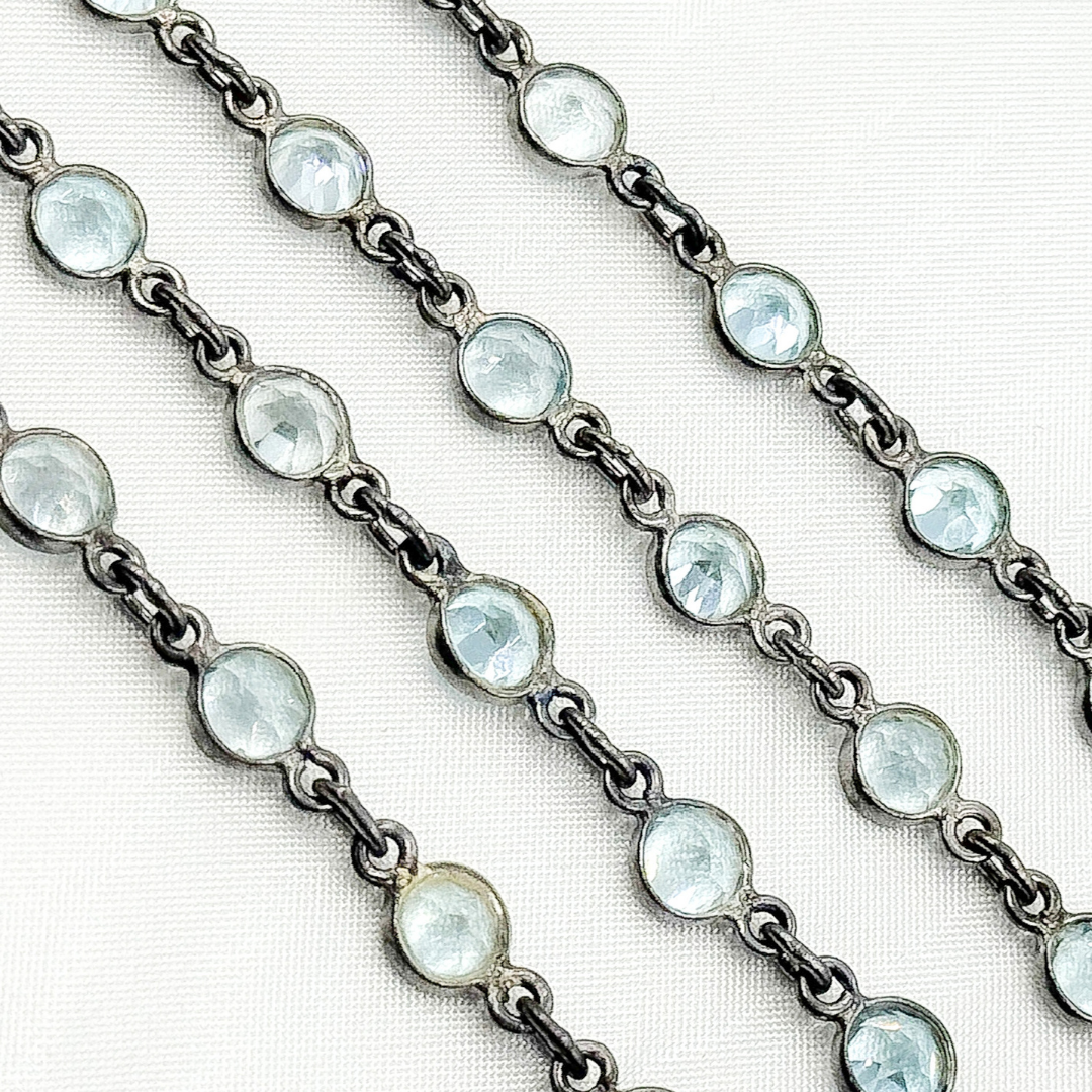 Sky Blue Topaz Round Shape Bezel Oxidized Wire Chain. BT9
