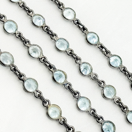 Sky Blue Topaz Round Shape Bezel Oxidized Wire Chain. BT9