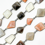 Load image into Gallery viewer, Multi Moonstone Organic Shape Bezel Oxidized Silver Wire Chain. MMS1
