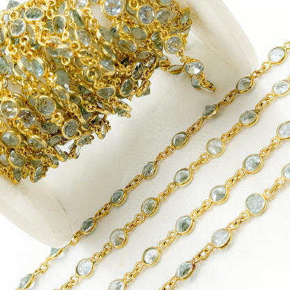 Sky Blue Topaz Round Shape Bezel Gold Plated Wire Chain. BT2