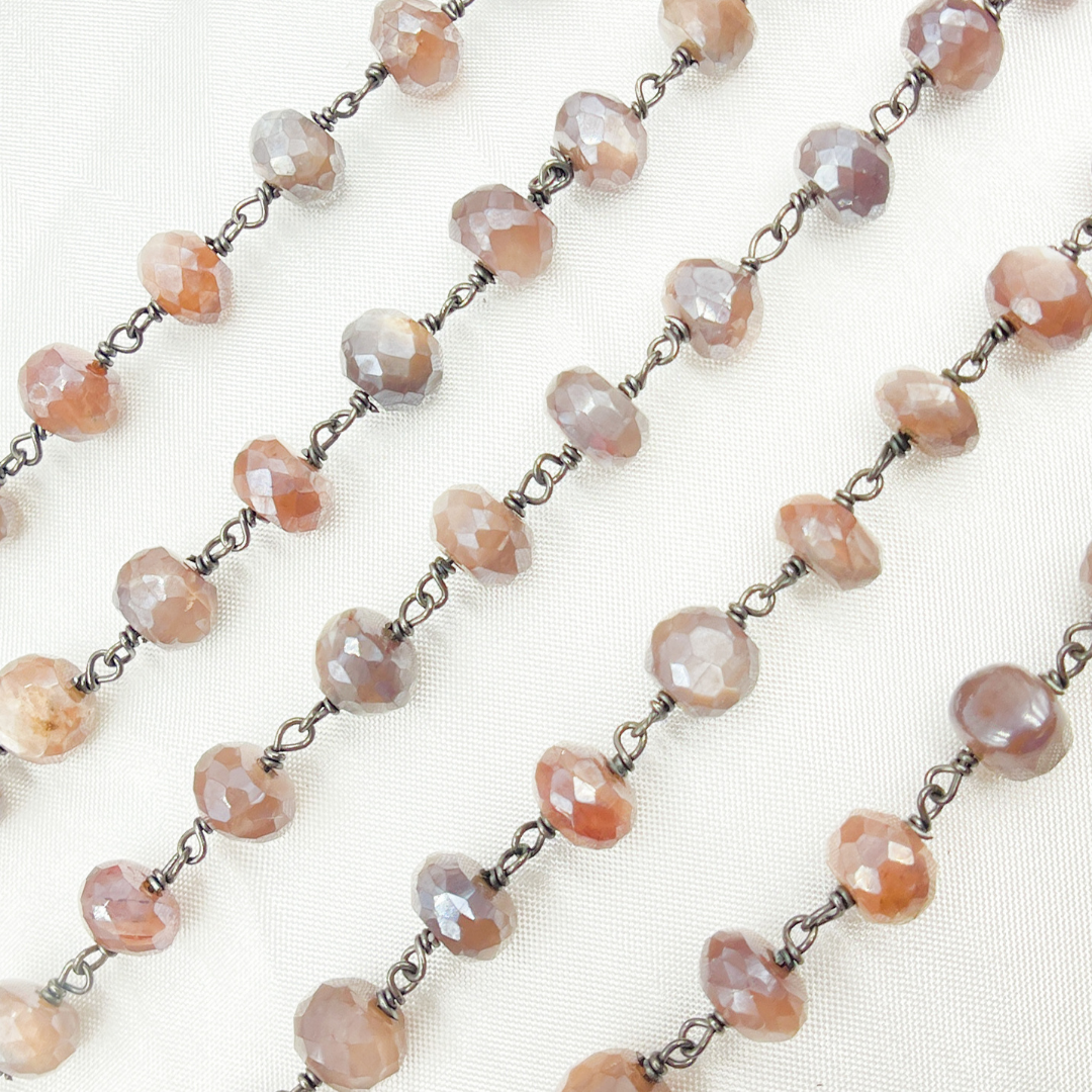 Coated Rondel Moonstone Oxidized Wire Chain. CMS73