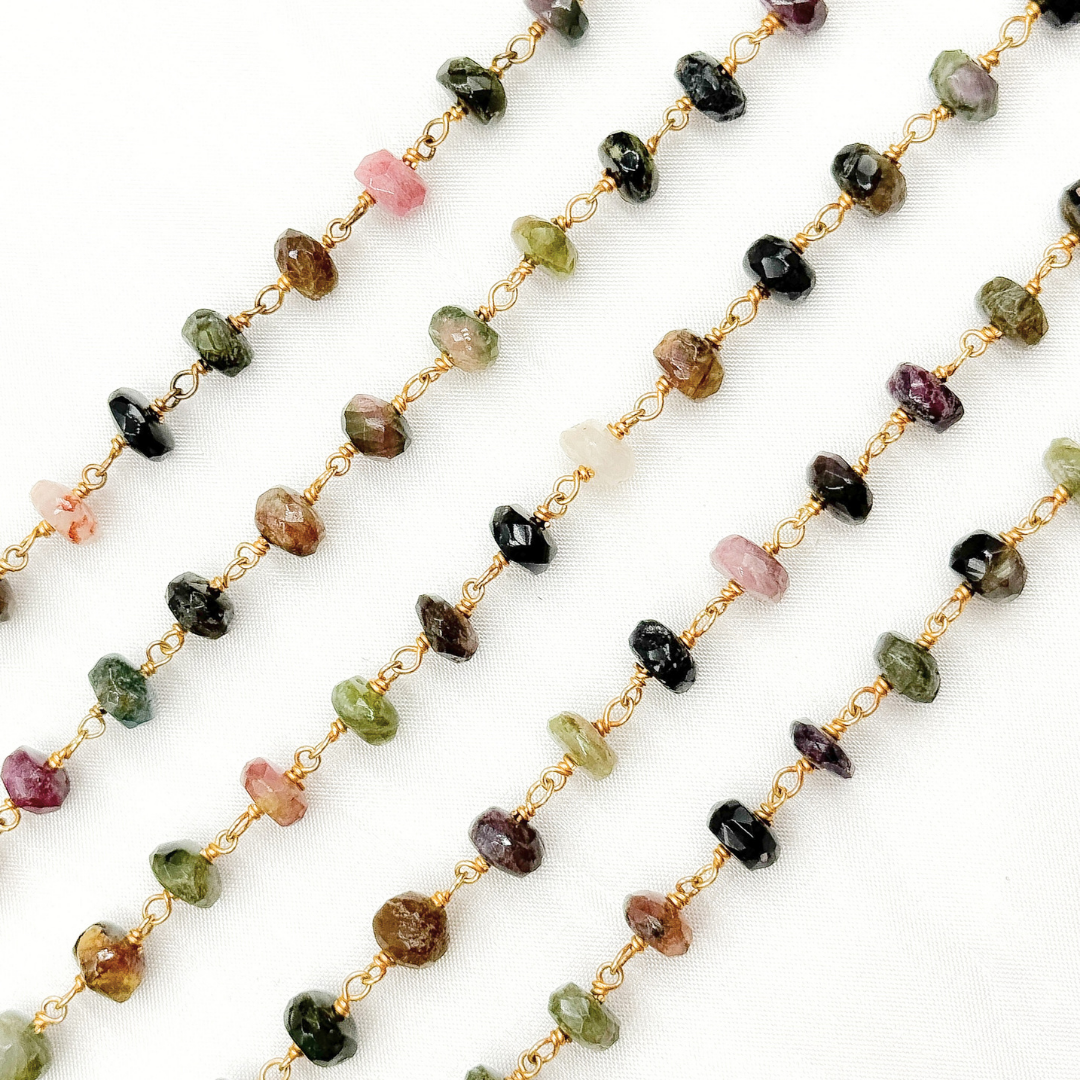 Multi Tourmaline Gold Plated Wire Chain. MTO5