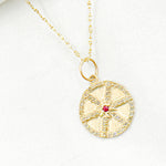 Load image into Gallery viewer, 14k Solid Gold Diamond &amp; Ruby Circle Charm. GDP496
