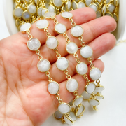 White Moonstone Organic Shape Bezel Gold Plated Wire Chain