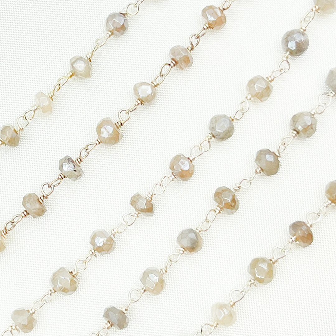 Coated Grey Moonstone 925 Sterling Silver Wire Chain. CMS89