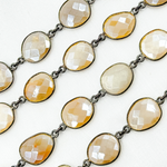 Load image into Gallery viewer, Coated White Moonstone Shape Bezel Oxidized Wire Chain. CMS97
