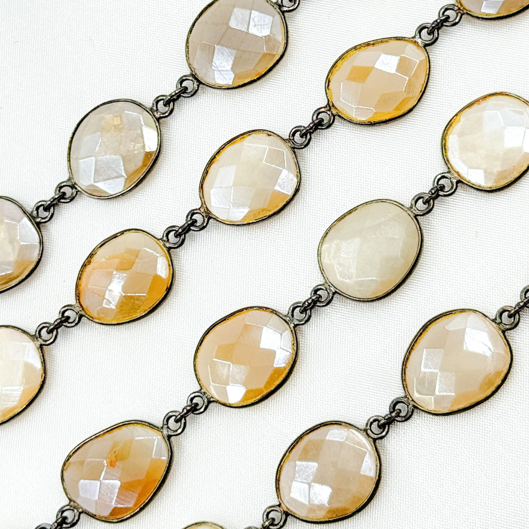 Coated White Moonstone Shape Bezel Oxidized Wire Chain. CMS97