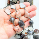 Load image into Gallery viewer, Multi Moonstone Organic Shape Bezel Oxidized Silver Wire Chain. MMS1
