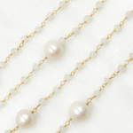 Load image into Gallery viewer, White Moonstone &amp; Pearl Gold Plated 925 Sterling Silver Wire Chain. WMS42
