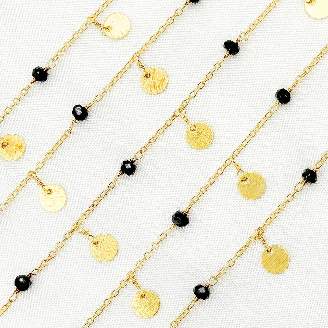 Black Spinel and Dangle Disc Gold Plated Wire Chain. BSP34