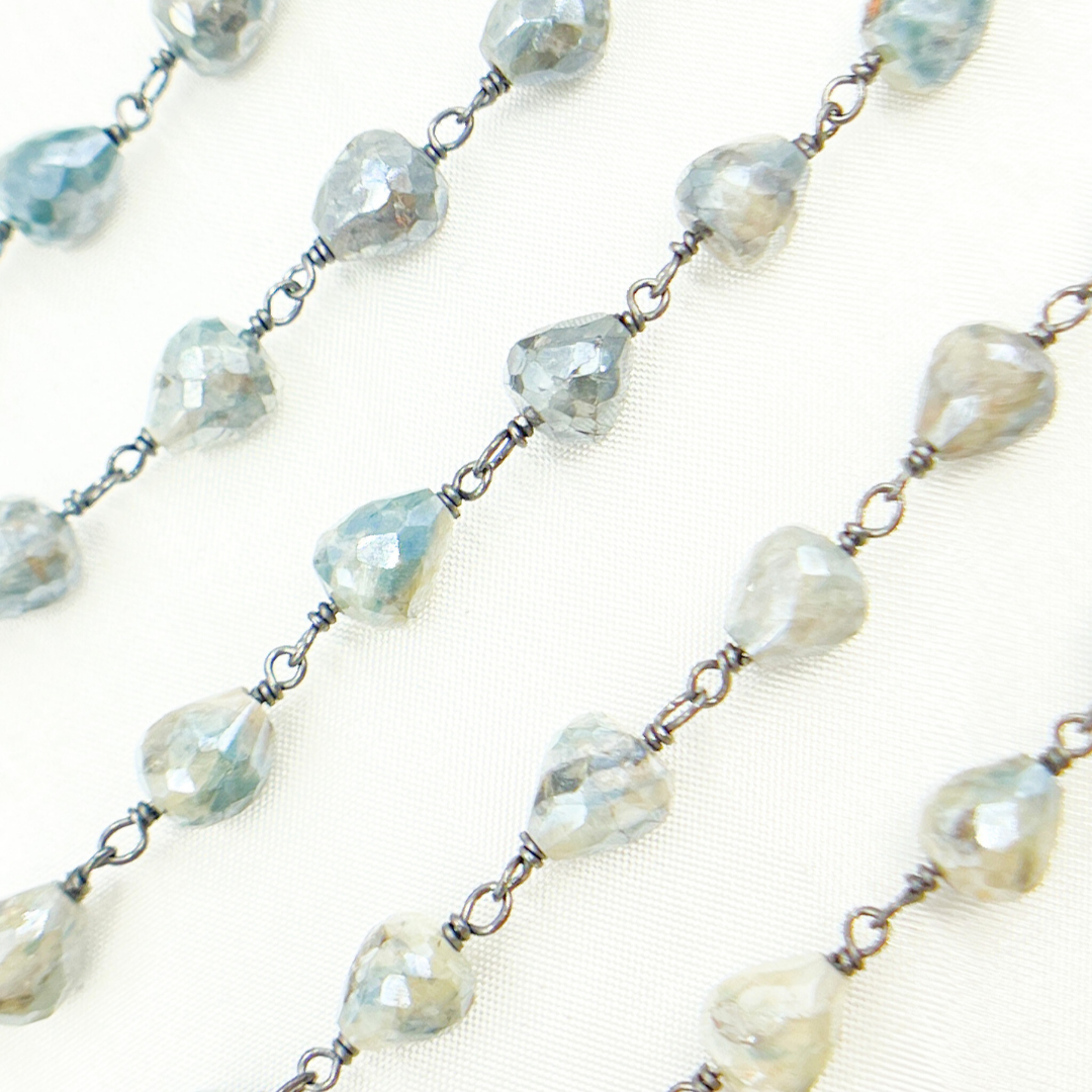 Coated Quartz Tear Drop Shape Oxidized Wire Chain. CQU10