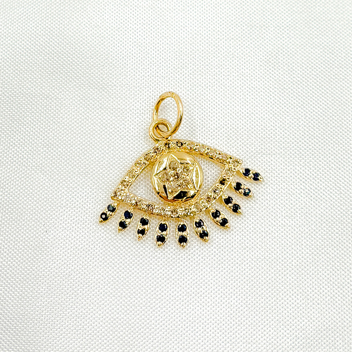 14K Solid Gold Evil Eye Pendant with Diamonds & Stone. GDP367