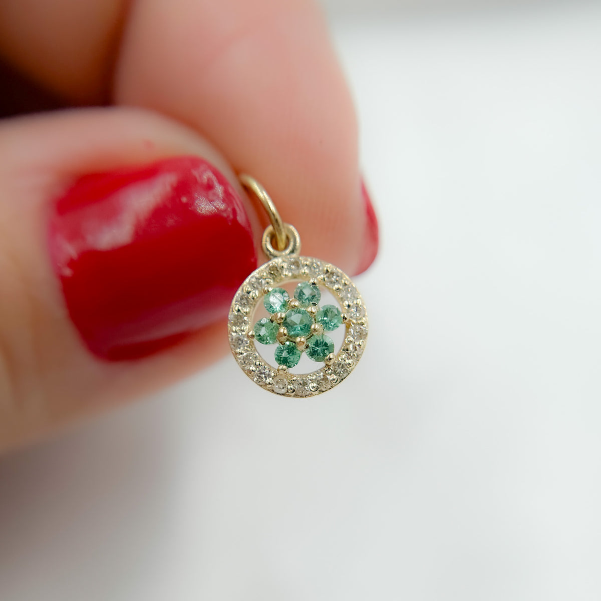 14k Solid Gold Diamond and Gemstone Circle Charm. GDP394