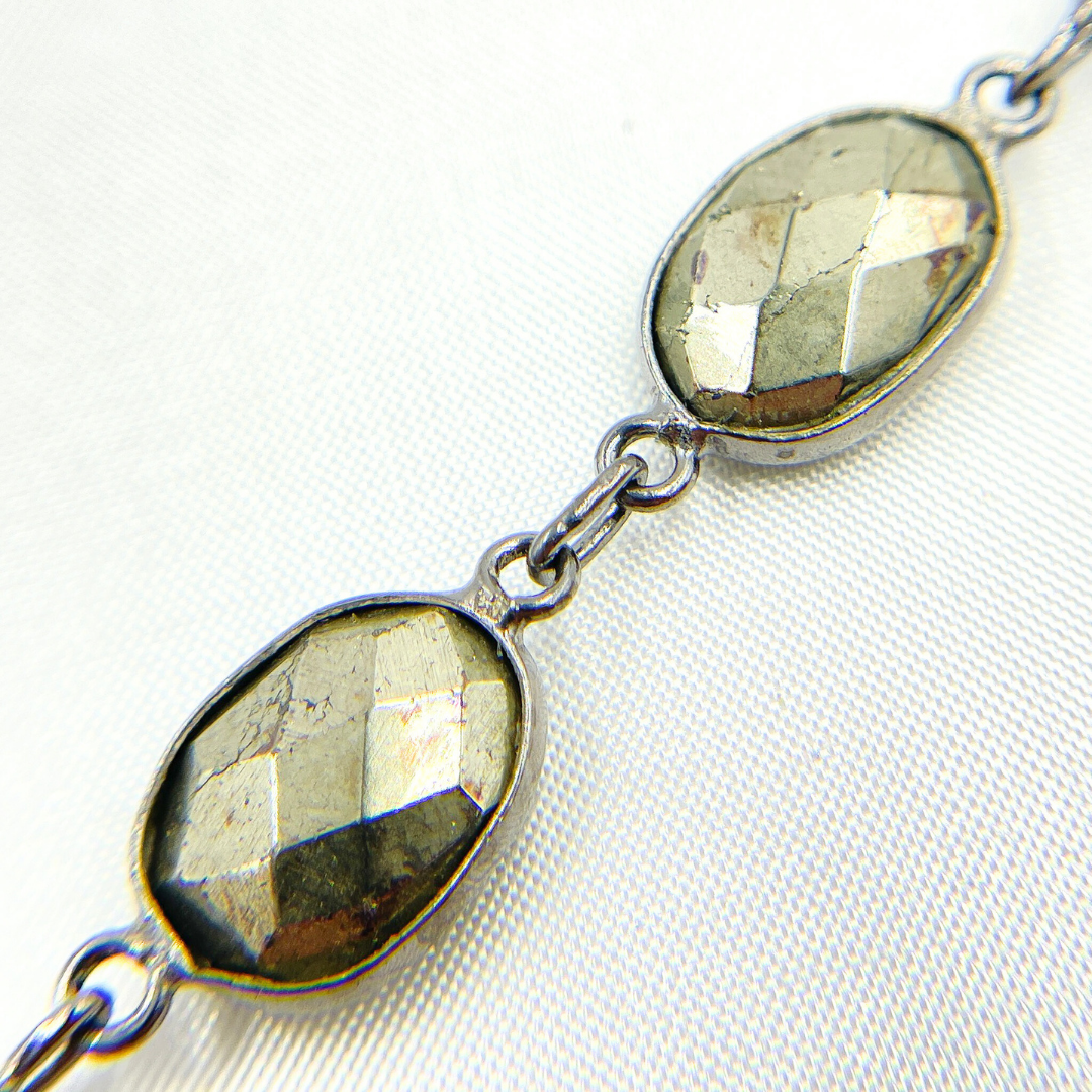 Pyrite Organic Shape Bezel Oxidized Wire Chain. PYR62