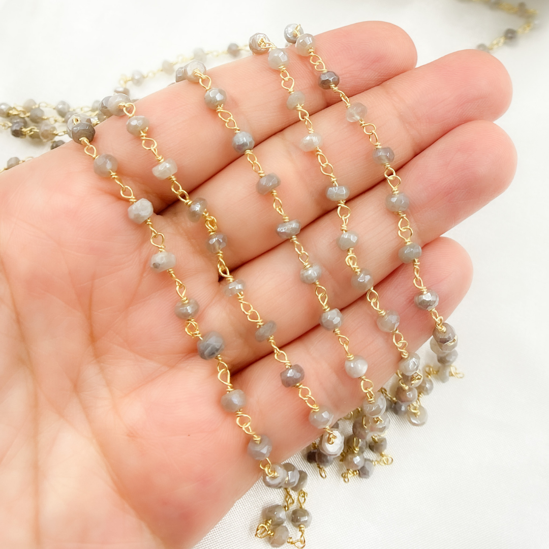 Coated Peach Moonstone Gold Plated Wire Chain. CMS61