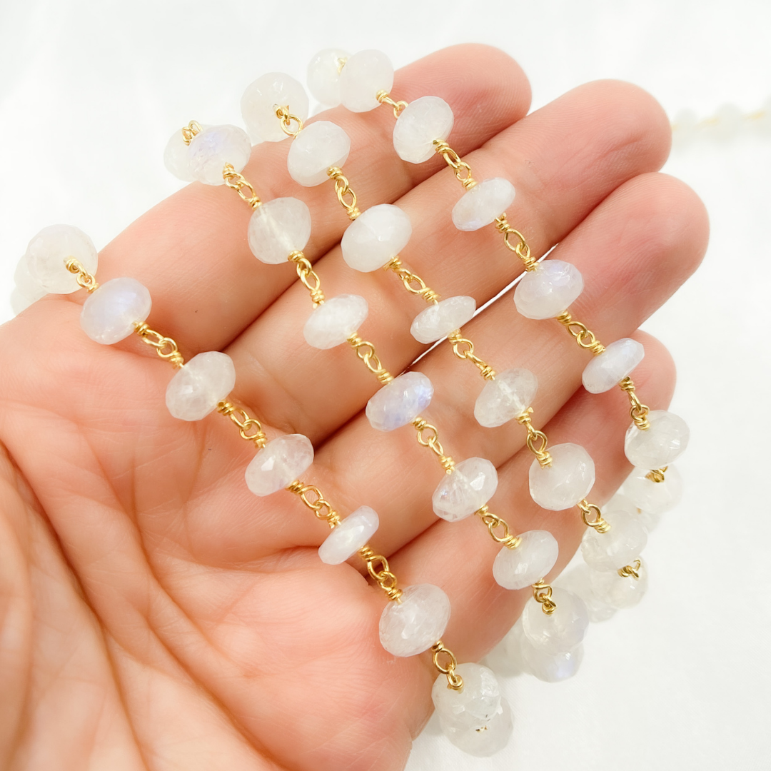 White Rainbow Moonstone Gold Plated Wire Chain. MS55