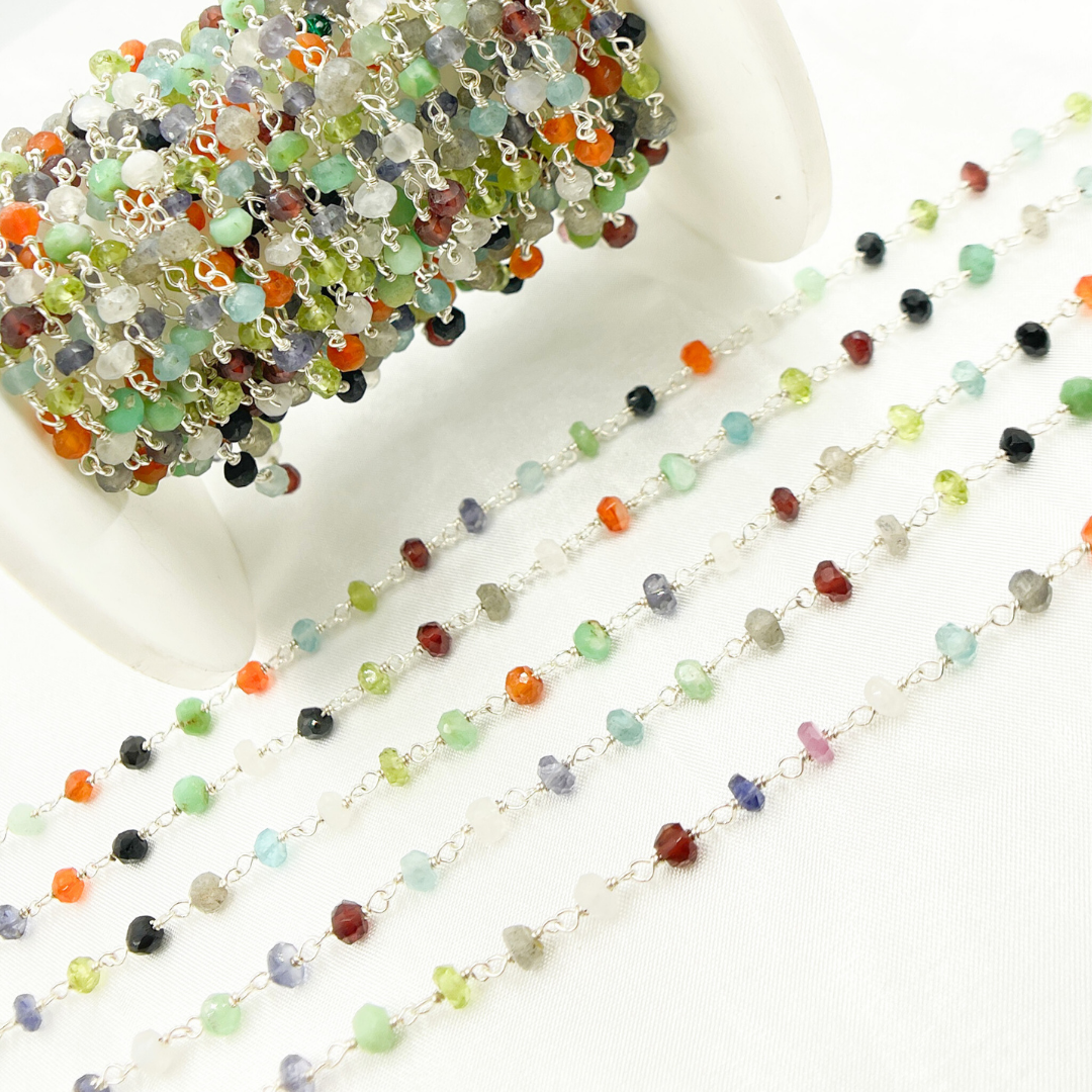 Multi Gemstone 925 Sterling Silver Wire Chain. MGS19