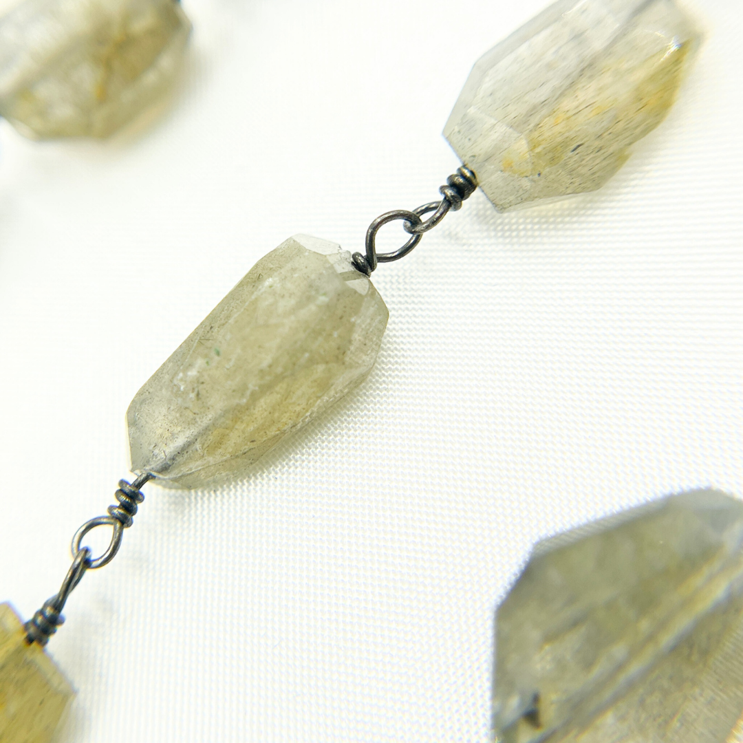 Labradorite Organic Shape Oxidized Wire Chain. LAB96