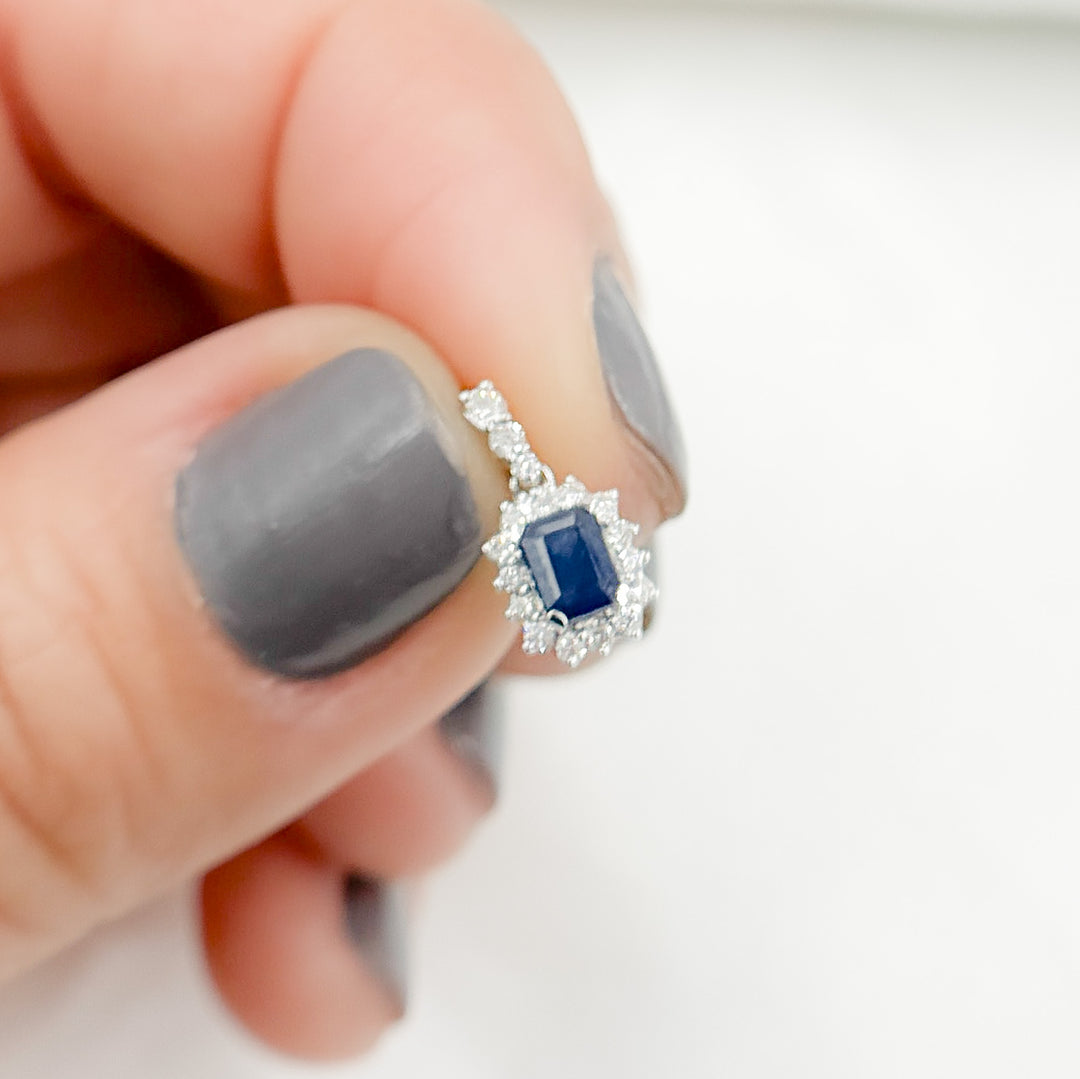 14k Solid Gold Diamond and Blue Sapphire Charm. PN113006W14SA1