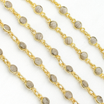 Load image into Gallery viewer, Coated Grey Moonstone Round Shape Bezel Gold Plated Wire Chain. CMS21
