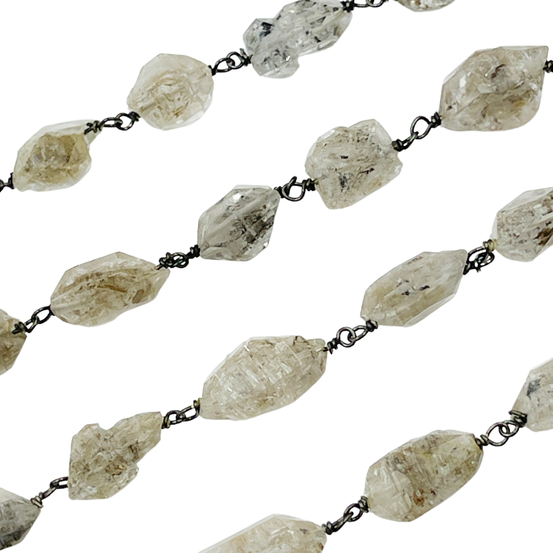 DQ1. Diamond Quartz Organic Shape Oxidized Wire Chain.