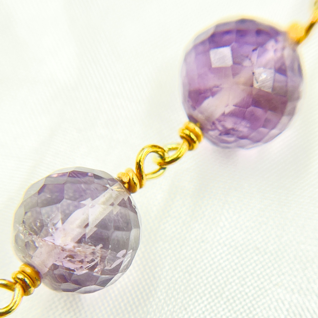 Pink Amethyst Round Shape Gold Plated Wire Chain. AME13