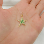 Load image into Gallery viewer, 14k Solid Gold Diamond &amp; Emerald Star Charm. GDP658
