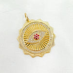 Load image into Gallery viewer, 14K Solid Gold Diamond &amp; Ruby Evil Eye Charm. GDP330
