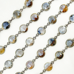 Load image into Gallery viewer, Coated Grey Moonstone Round Shape Bezel Oxidized Wire Chain. CMS104
