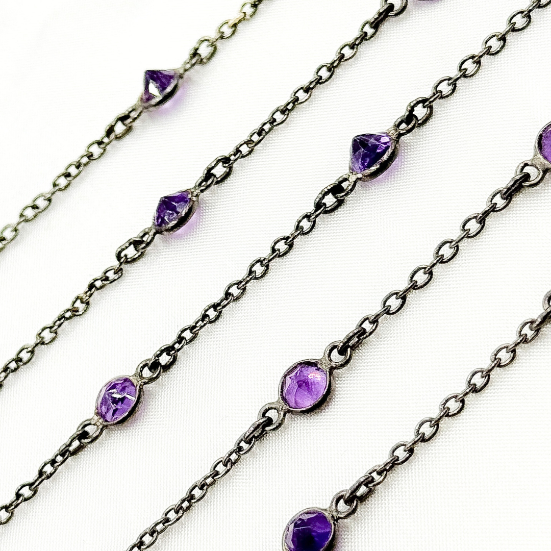 Amethyst Round Shape Bezel Oxidized Connected Wire Chain. AME6