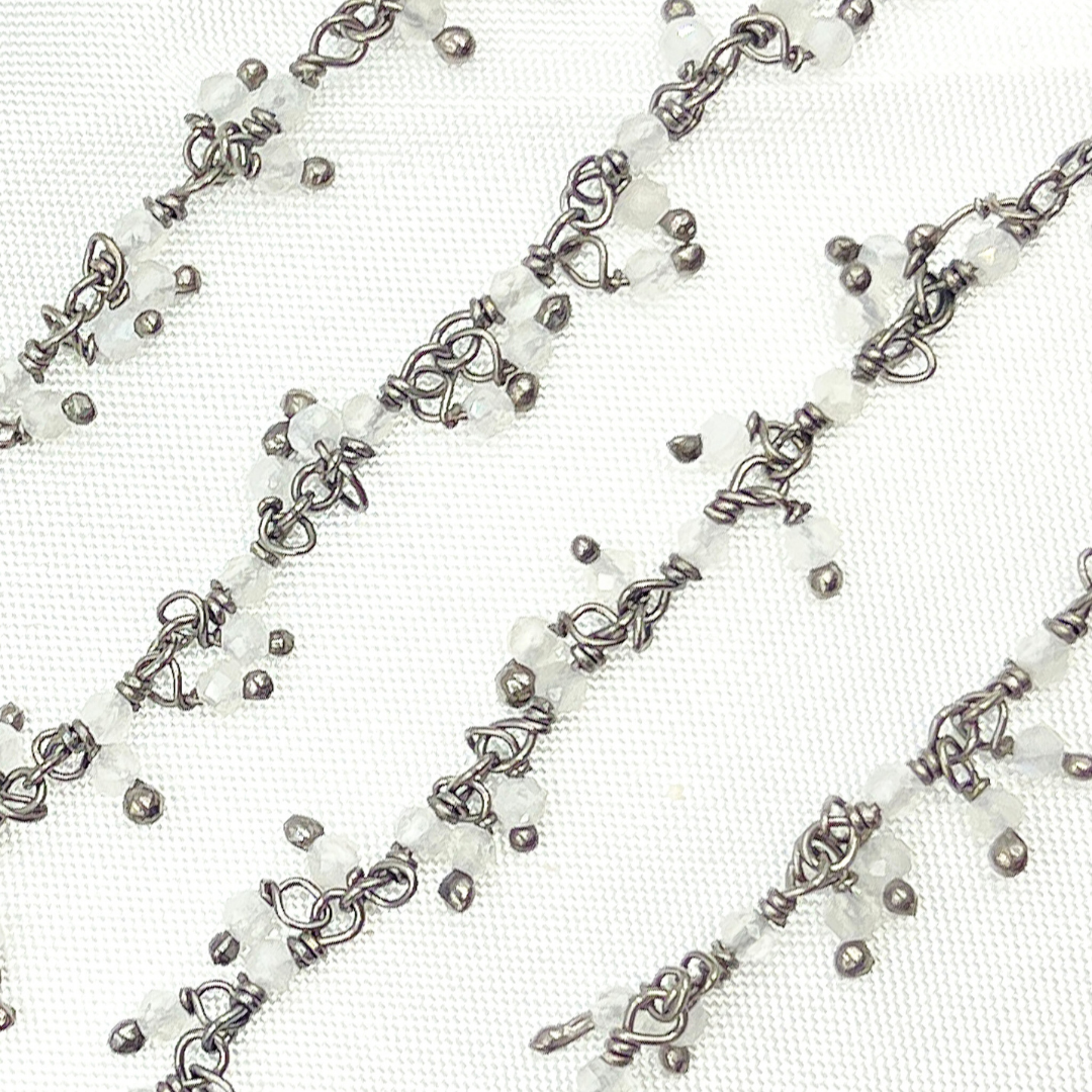 White Moonstone Cluster Dangle Oxidized Wire Chain. WMS33