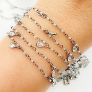 White Topaz & CZ Dangle Oxidized Wire Chain.