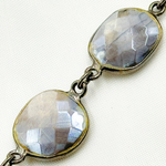 Load image into Gallery viewer, Coated Grey Moonstone Organic Shape Bezel Oxidized Wire Chain. CMS3
