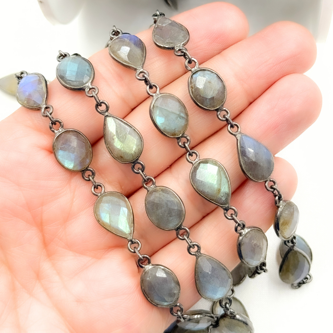 Labradorite Pear & Oval Shape Bezel Oxidized Wire Chain. LAB117