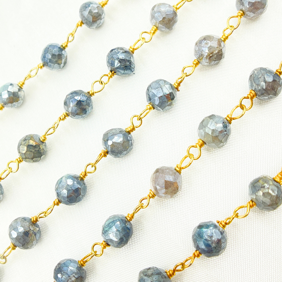 Coated Labradorite Round Gold Plated Wire Chain. CLB33