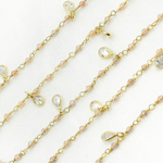 Load image into Gallery viewer, Coated Peach Moonstone &amp; CZ Dangle Gold Plated Wire Chain. CMS95
