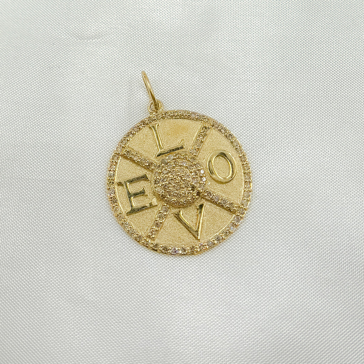 GDP506. 14k Solid Gold Diamond Medallion Love Charm