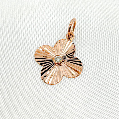 KG294RG. 14k Solid Gold Diamonds Clover Charm