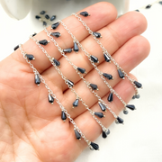 Coated Black Spinel Drop Dangle 925 Sterling Silver Wire Chain