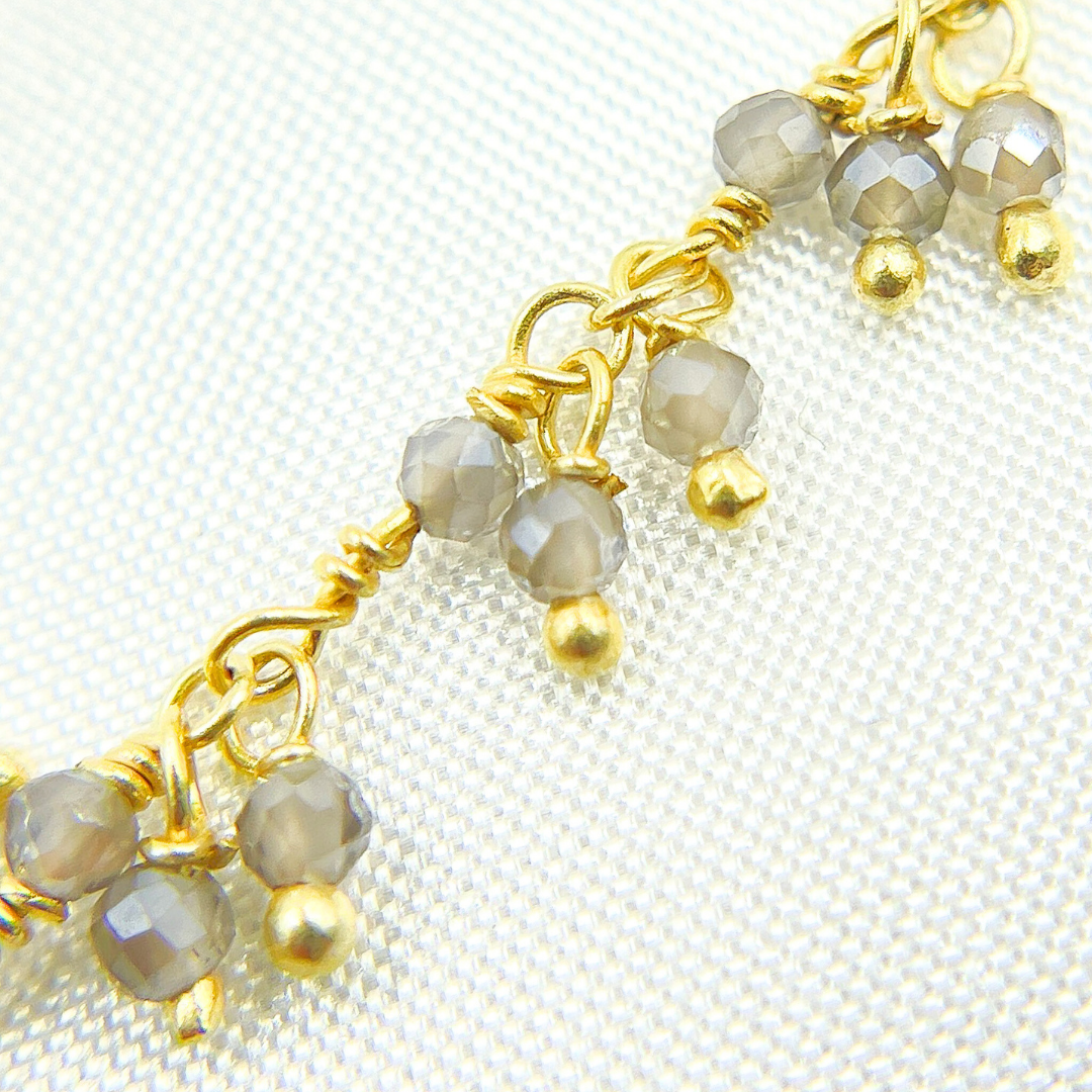 Coated Grey Moonstone Cluster Dangle Gold Plated Wire Chain. CMS40