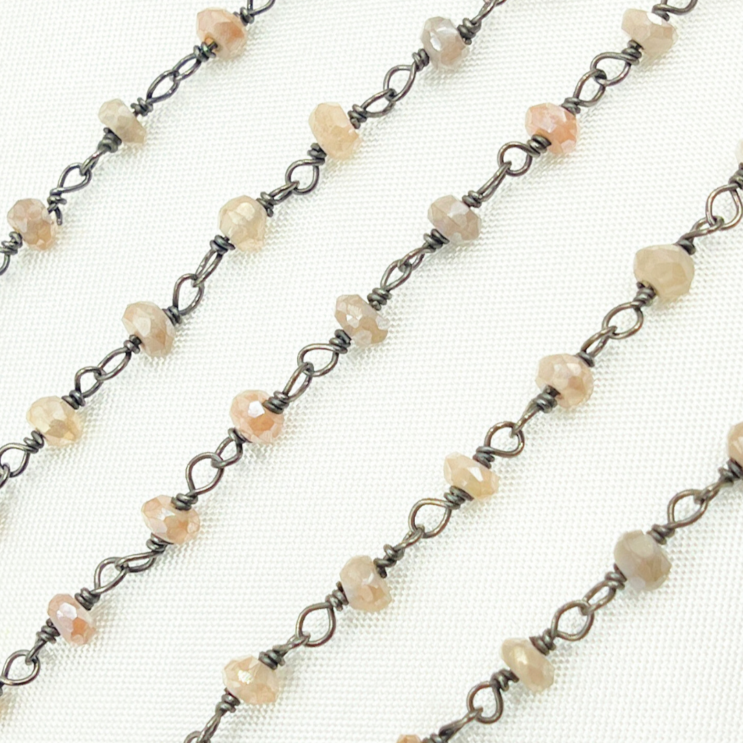 Coated Siloni Peach Moonstone 925 Sterling Silver Wire Chain. CMS64