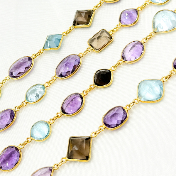 Multi Gemstone Bezel Gold Plated Wire Chain.