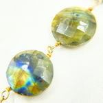 Load image into Gallery viewer, Labradorite Coin Shape Gold Plated Wire Chain. LAB73
