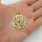 Load image into Gallery viewer, 14K Solid Gold Diamond &amp; Ruby Evil Eye Charm. GDP330
