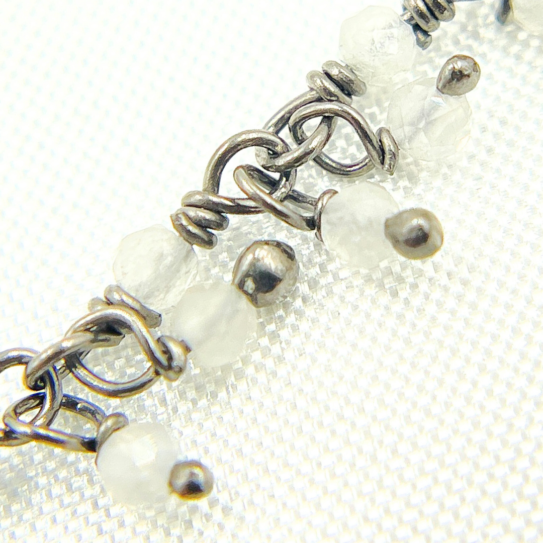 White Moonstone Cluster Dangle Oxidized Wire Chain. WMS33