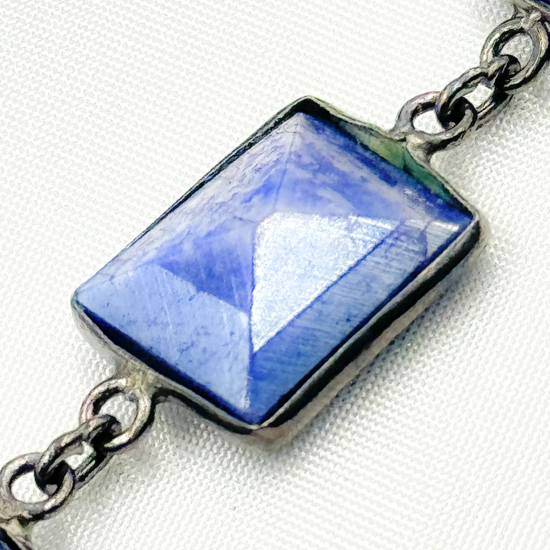 Coated Blue Quartz Rectangle Shape Bezel Oxidized Wire Chain. CQU47